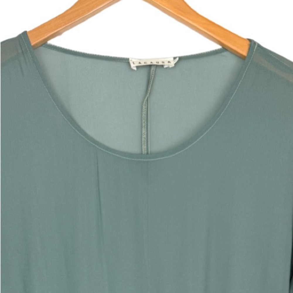 Lacausa Anthropologie Sheer Babydoll Flowy Boho Dress Sage Green Oversized NWT - Picture 8 of 10